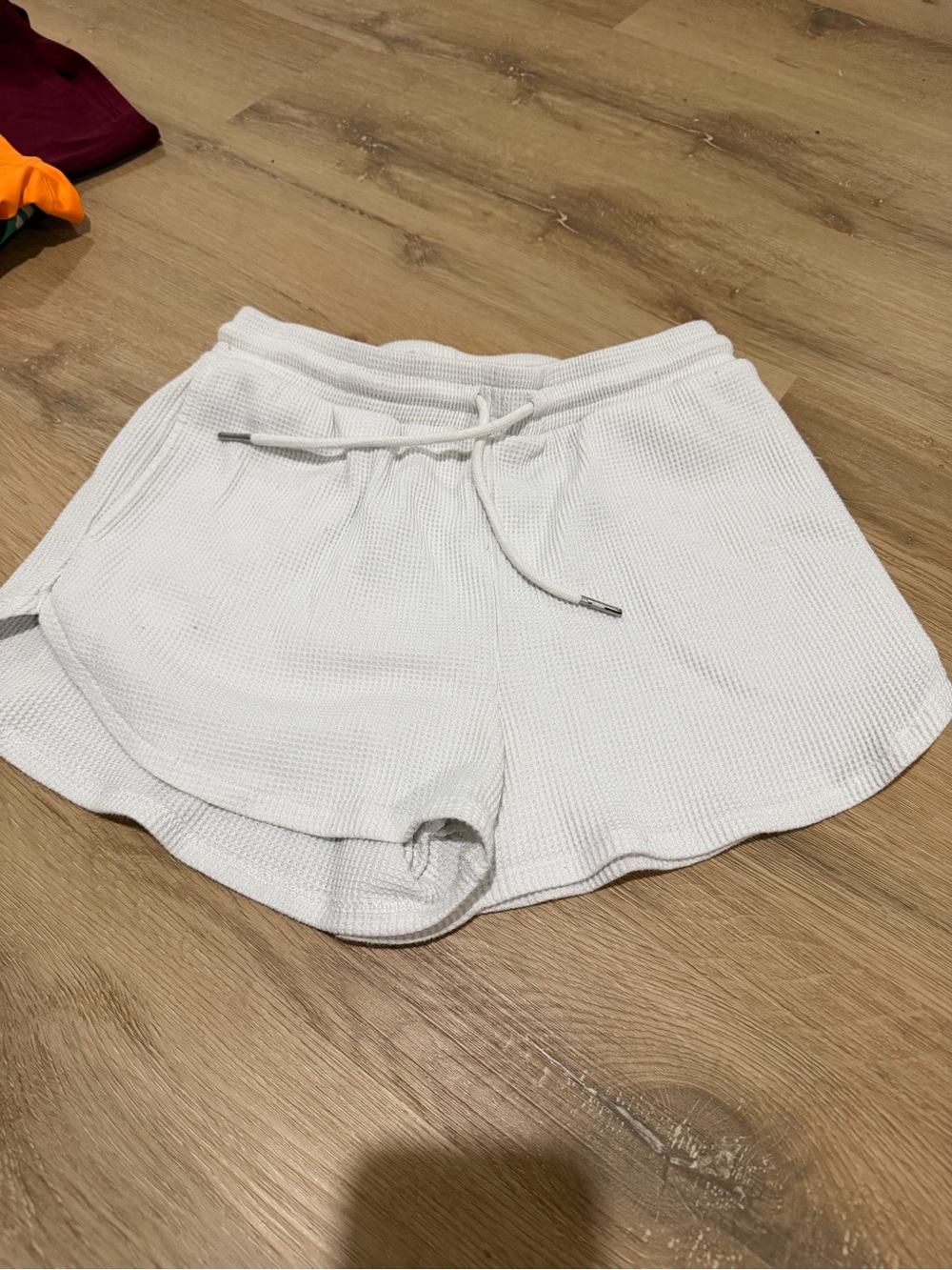 Garage White Waffle Knit Drawstring Athletic Shorts